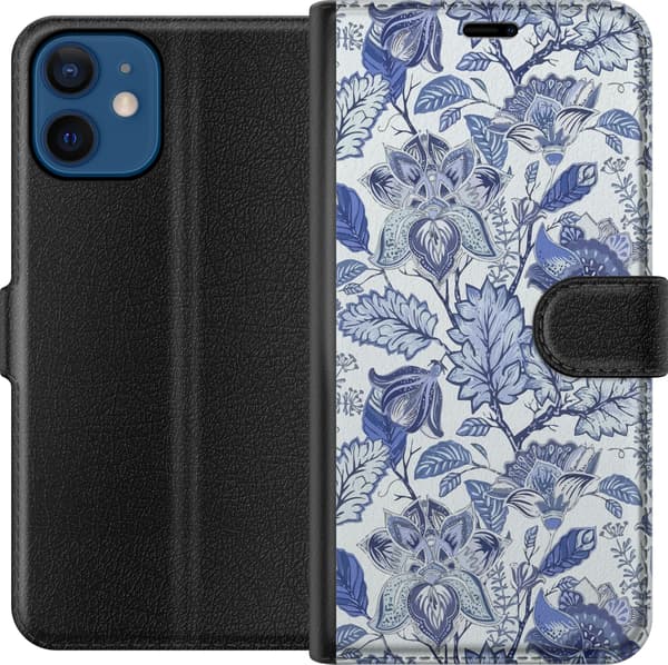 Kompatibel Tegnebogsetui til Apple iPhone 12 Blomster Blå...
