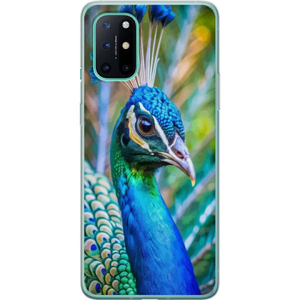 OnePlus 8T Gennemsigtig cover Påfugle Fjer Farverig Design Fuglemotiv Eksotisk Grafisk Motiv Natur Luksuriøs Dekoration