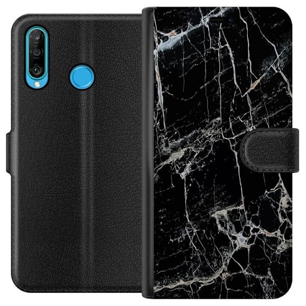 Huawei P30 lite Tegnebogsetui Svart Marmor