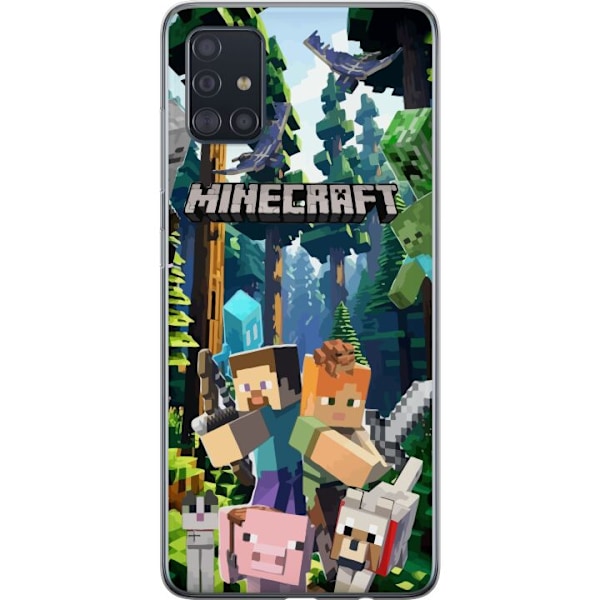 Samsung Galaxy A51 Läpinäkyvä kuori Minecraft-matkapuhelinkotelo metsällä ja pikselityylisillä hahmoilla