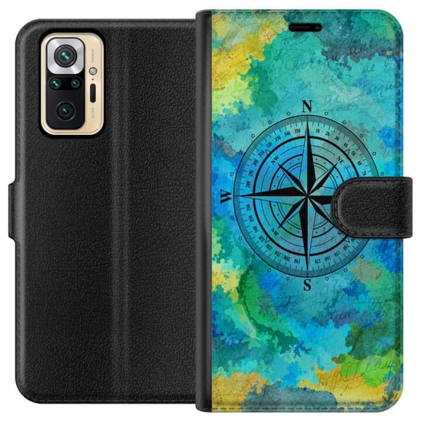 Kompatibel Tegnebogsetui til Xiaomi Redmi Note 10 Pro Turkis kompasrose turkis