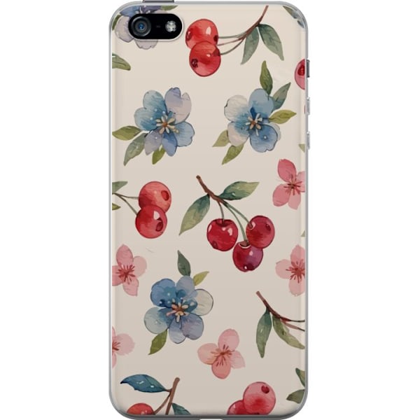 Apple iPhone 5 Läpinäkyvä kuori Marjat & Kukat - kuvio, jossa on sinisiä kukkia ja metsänmarjoja