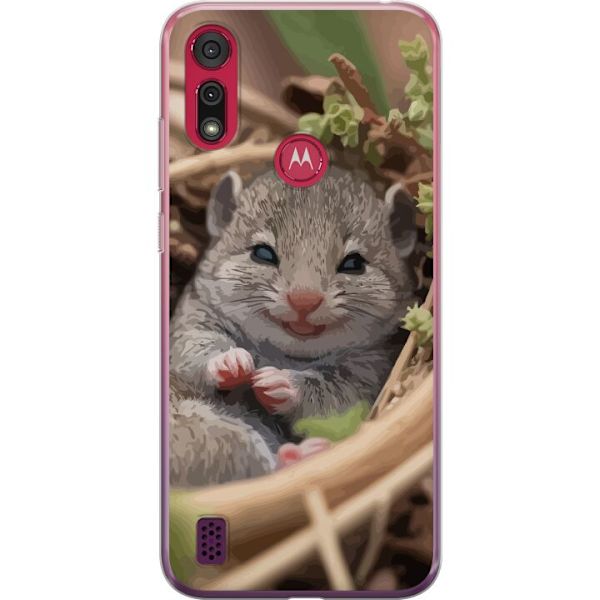 Motorola Moto E6s (2020) Läpinäkyvä kuori Rotta Hymyilevä Eläinaihe Kaupunkikuva Urban Graafinen Suunnittelu Suosittu Hauska Motiivi Taide Tyyli