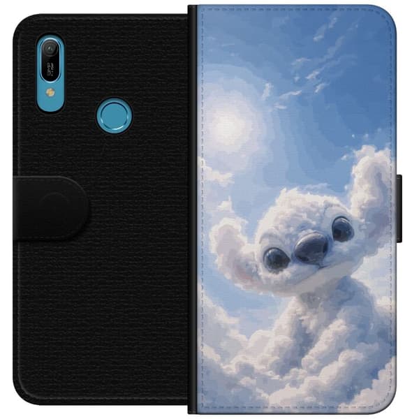 Kompatibelt Plånboksfodral till Huawei Y6 (2019) Söt blå varelse bland moln blå