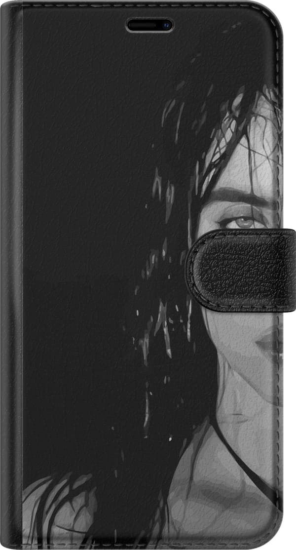 Kompatibel Tegnebogsetui til Apple iPhone 5s Nærbillede af en mørkhåret kvinde med vådt hår i sort-hvid mod en sort baggrund sort