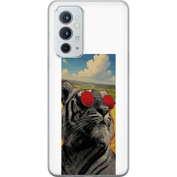 Kompatibelt Mobilskal till OnePlus 9RT 5G Cool tiger med röda solglasögon i popkonststil grå