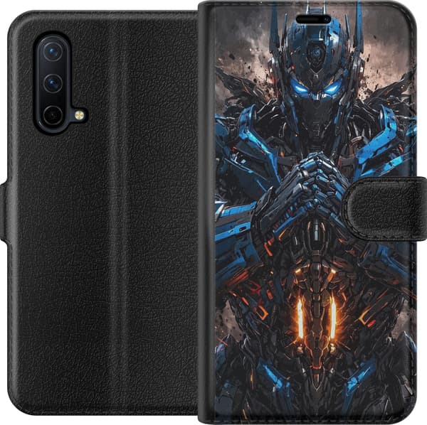 Kompatibel Tegnebogsetui til OnePlus Nord CE 5G Sort robotkriger med blå øjne blå rustningsdetaljer og orange lys sort