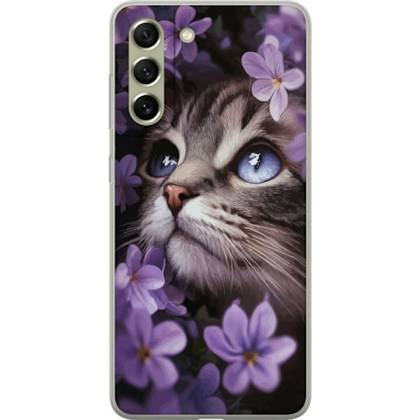 Samsung Galaxy S21 FE 5G Gennemsigtig cover Kat og blomster