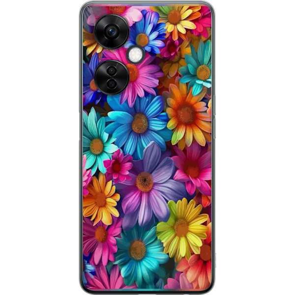 OnePlus Nord CE3 Genomskinligt Skal Gerbera Blommor Färgglad Dekor Blommotiv Populärt Heminredning Färg Rik Väggkonst Design