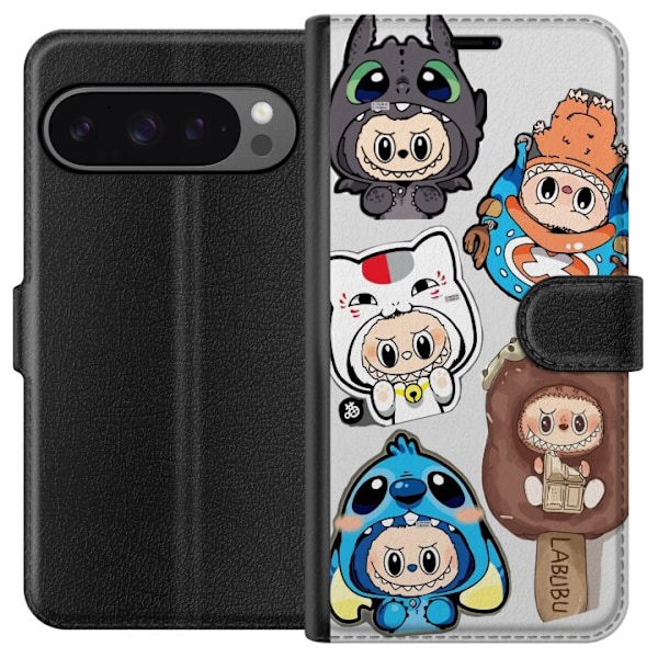 Google Pixel 9 Pro XL Tegnebogsetui Labubu figur samling - Pop Mart Labubu The Monsters i farverigt design
