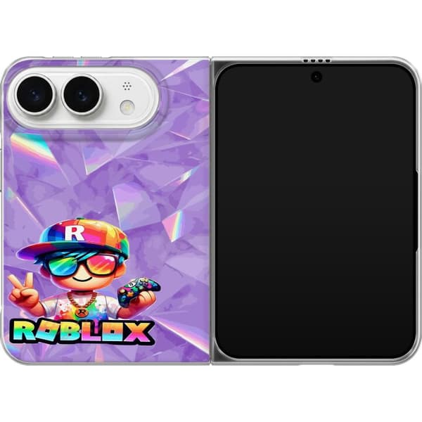 Kompatibel Mobilcover til Apple iPhone Duo Farverig gamerfigur med spilcontroller, solbriller og regnbuedetaljer lilla
