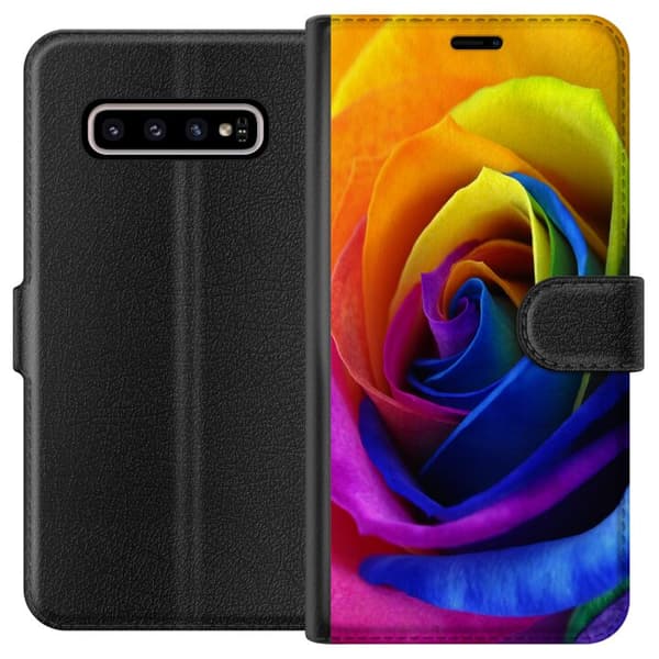 Kompatibelt Lommeboketui til Samsung Galaxy S10+ Regnbue Rose