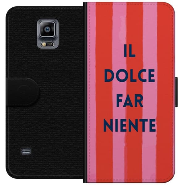 Kompatibelt Lommeboketui til Samsung Galaxy Note 4 Teksten Il Dolce Far Niente i mørkeblått mot håndmalte rosa og røde striper rosa