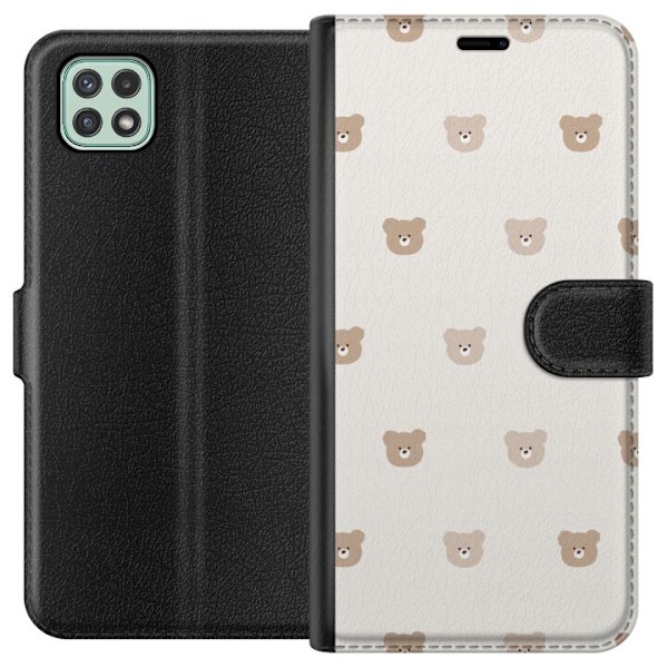Samsung Galaxy A22 5G Tegnebogsetui Teddybaggrund - søde tedd