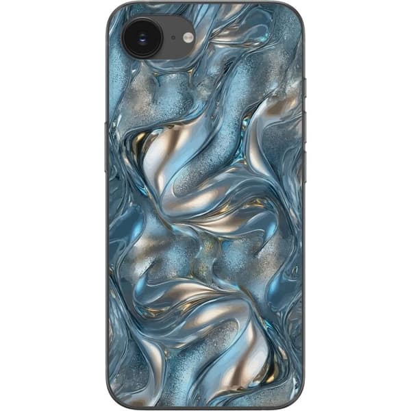 Kompatibelt Mobilskal till Apple iPhone 16e Abstrakt flytande krom i silver och blå metallic-effekt silver