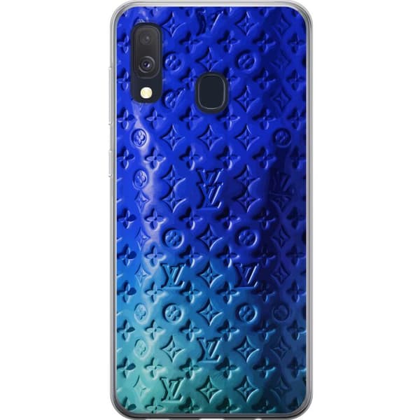 Kompatibelt Mobildeksel til Samsung Galaxy A40 Blått luksuriøst monogrammønster med elegant preget tekstur blå