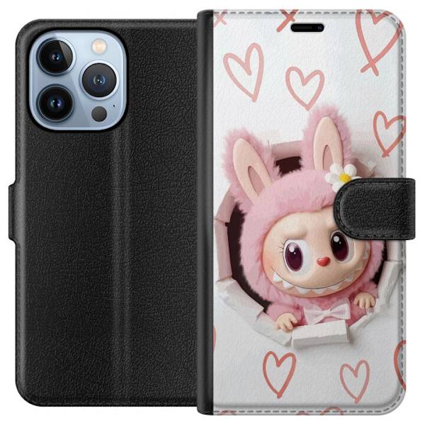 Apple iPhone 13 Pro Lompakkokotelo Labubu Sydän Taustakuva Pop Mart Rakkausteema Hahmodesign Suosittu Motiivi Keräilytaideteossarja