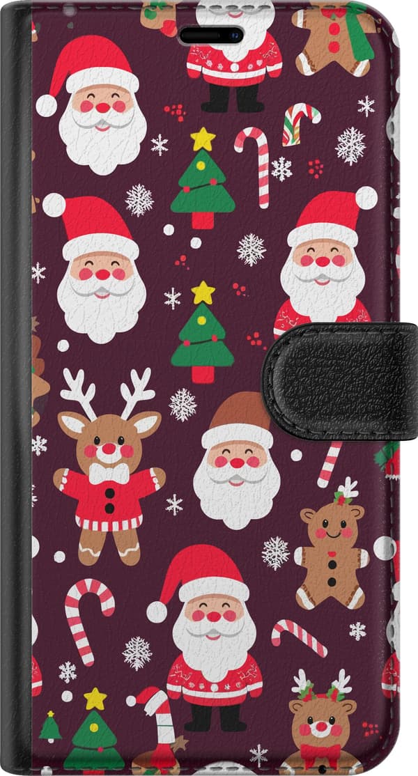 Kompatibelt Plånboksfodral till Apple iPhone 11 Pro Max Christmas Pattern julmönster med tomtar renar och pepparkakor i tecknad vinterstil