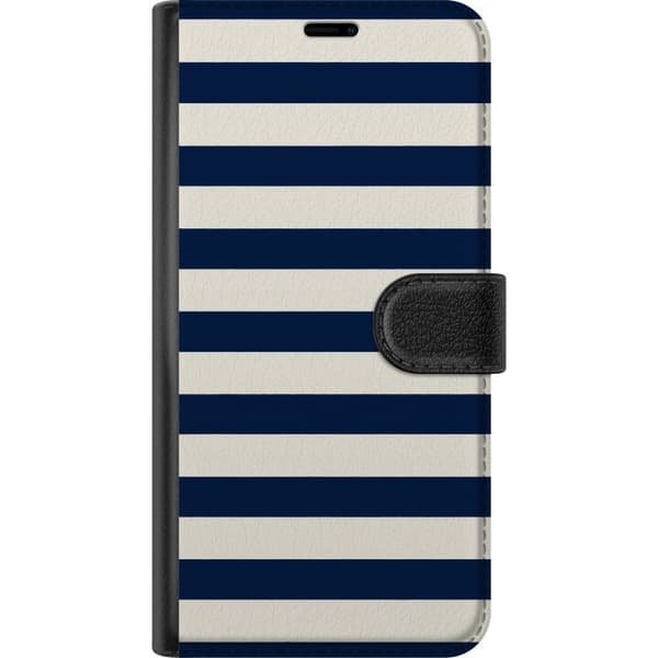 Kompatibel Tegnebogsetui til Apple iPhone 13 mini Marineblå og hvide vandrette striber med et klassisk grafisk udtryk blå