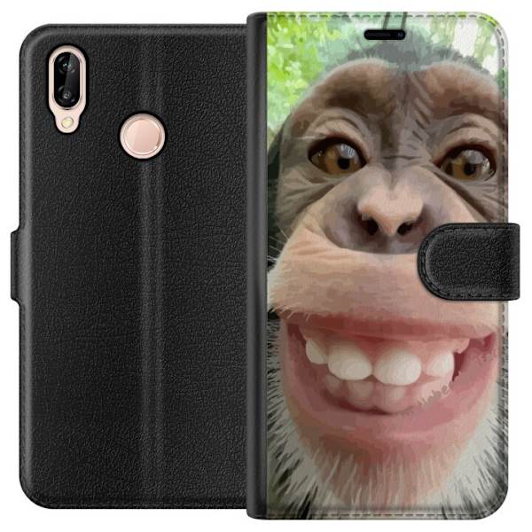 Huawei P20 lite Tegnebogsetui Chimp Selfie Rolig Grafisk Design Abe Dyremotiv Trendy Sjovt Motiv Populært Urban Kunst Stil