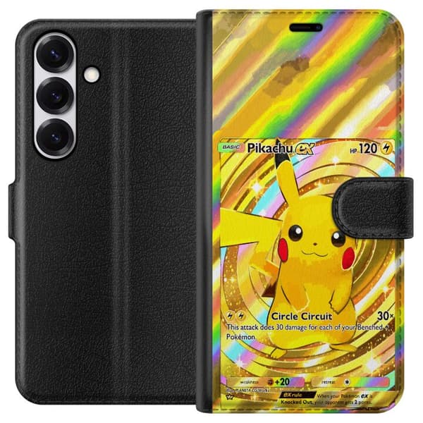 Kompatibelt Lommeboketui til Samsung Galaxy S26 Gullig Pikachu EX samlebilde med regnbueeffekter gull