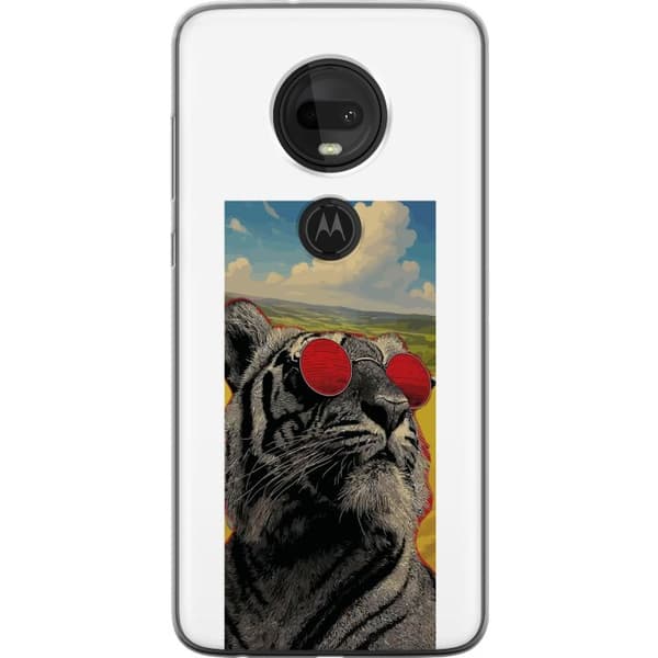 Kompatibelt Mobildeksel til Motorola Moto G7  Cool tiger med røde solbriller i popkunststil grå
