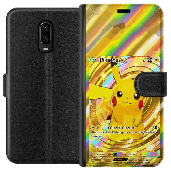 Kompatibelt Lommeboketui til OnePlus 6T Gullig Pikachu EX samlebilde med regnbueeffekter gull