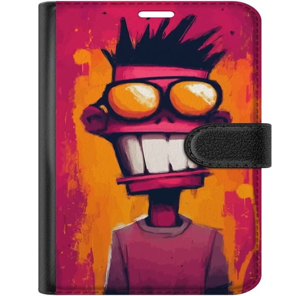 Kompatibel Tegnebogsetui til Apple iPhone Duo Abstrakt tegnet figur med store orange briller mod lyserød og orange baggrund pink