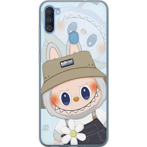 Samsung Galaxy A11 Läpinäkyvä kuori Labubu hattuineen - Pop Mart -hahmo Mr. Butcher retrotyylillä ja luonteella