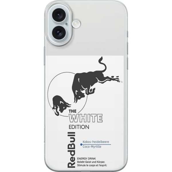 Kompatibelt Mobildeksel til Apple iPhone 16 Plus Red Bull White Edition energidrikk i minimalistisk hvit design hvit