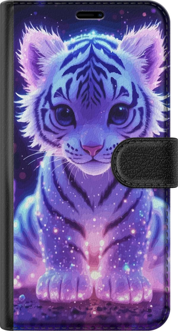 Kompatibel Tegnebogsetui til Apple iPhone 11 Pro Max Blå og lilla tigerunge med store øjne blandt stjerner og lysende prikker blå