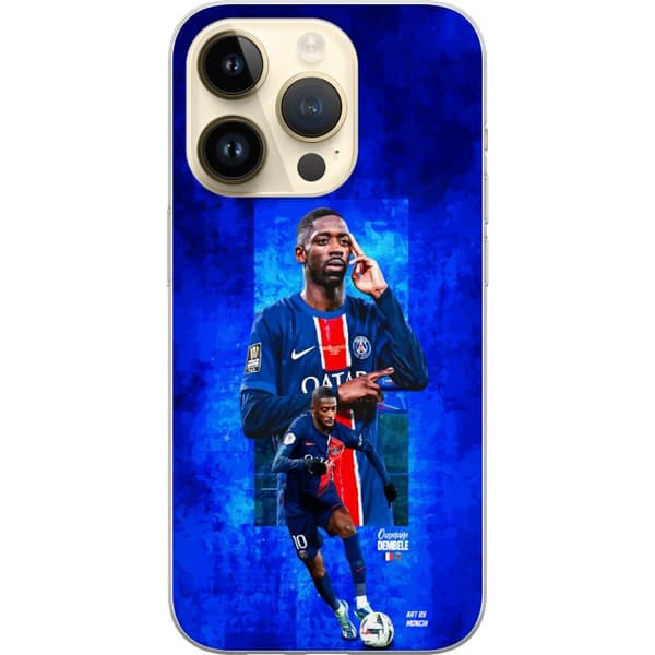 Kompatibelt Mobildeksel til Apple iPhone 14 Pro Ousmane Dembélé i mørkeblå klubbfarger med dynamisk fotballdesign og intens spillfølelse. blå