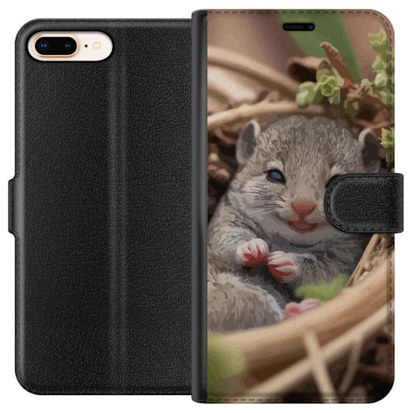 Apple iPhone 7 Plus Plånboksfodral Råtta Leende Djurmotiv Stadsmotiv Urban Grafisk Design Populärt Roligt Motiv Art Stil