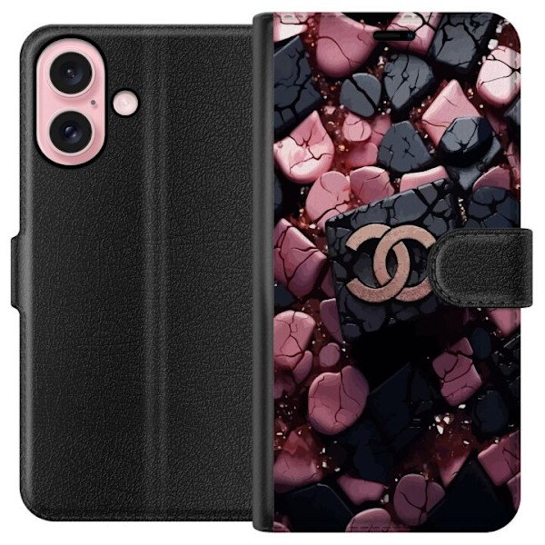 Apple iPhone 16 Lompakkokotelo Chanel Musta ja Pinkki