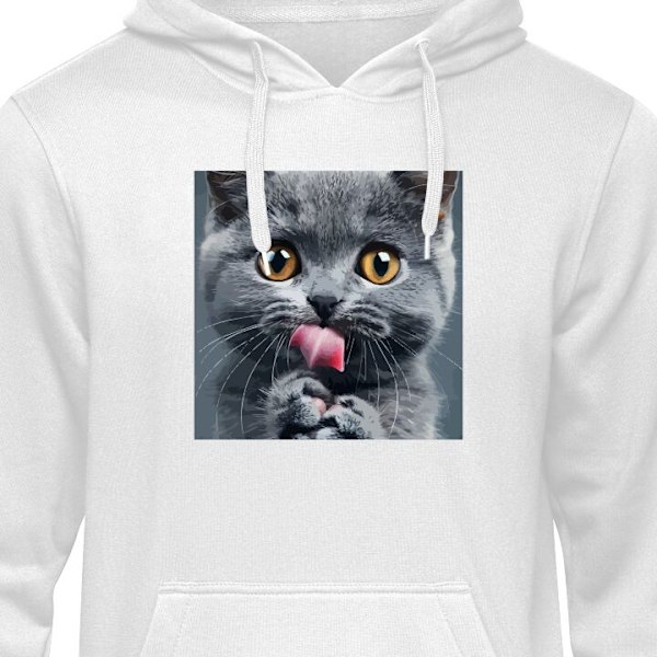 Hoodie för Vuxen | Bekväm Huvtröja Katt vit S