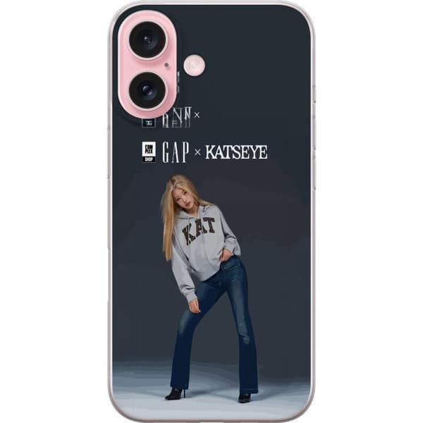 Kompatibel Mobilcover til Apple iPhone 16 KATSEYE-blond medlem i grå trøje og blå jeans mod mørkegrå baggrund i moderne modefotografering grå