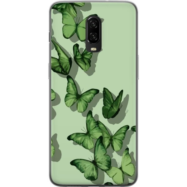 OnePlus 6T Gennemsigtig cover Grønne Sommerfugle