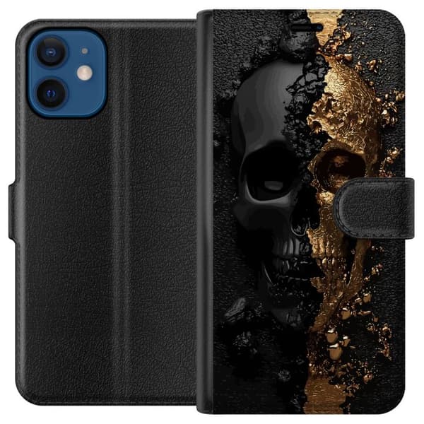 Kompatibel Tegnebogsetui til Apple iPhone 12 Delt kranium i sort og guld med knust tekstur og dramatisk kontrast
