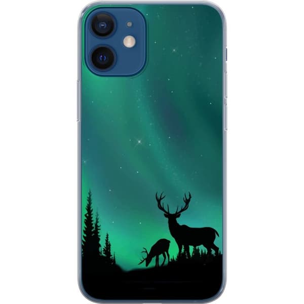 Kompatibelt Mobildeksel til Apple iPhone 12 Hjortar i siluett under norrsken
