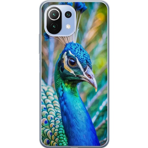 Xiaomi Mi 11 Lite Gennemsigtig cover Påfugle Fjer Farverig Design Fuglemotiv Eksotisk Grafisk Motiv Natur Luksuriøs Dekoration