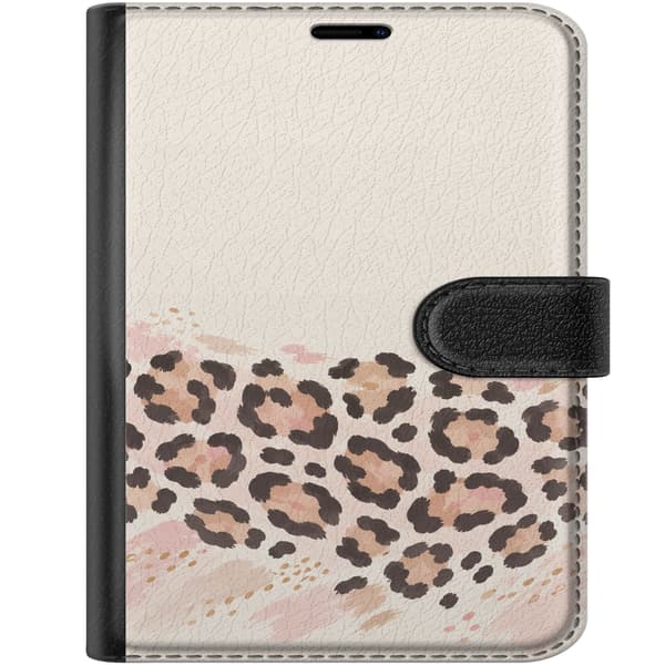 Kompatibel Tegnebogsetui til Apple iPhone Duo Leopardmønster i beige og rosa – Sorte og brune leopardpletter med lyserøde og beige penselstrøg på lys beige