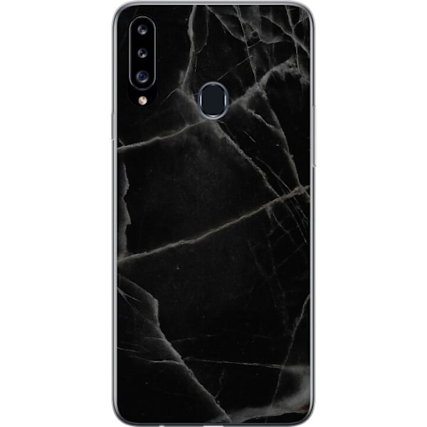 Samsung Galaxy A20s Läpinäkyvä kuori Musta marmori