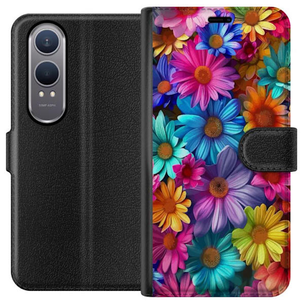 OnePlus Nord CE4 Lite Plånboksfodral Gerbera Blommor Färgglad Dekor Blommotiv Populärt Heminredning Färg Rik Väggkonst Design