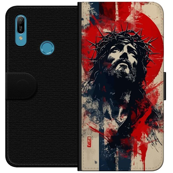 Huawei Y6 (2019) Lompakkokotelo Jeesus ristillä - kristillinen aihe vahvalla symboliikalla uskosta ja toivosta