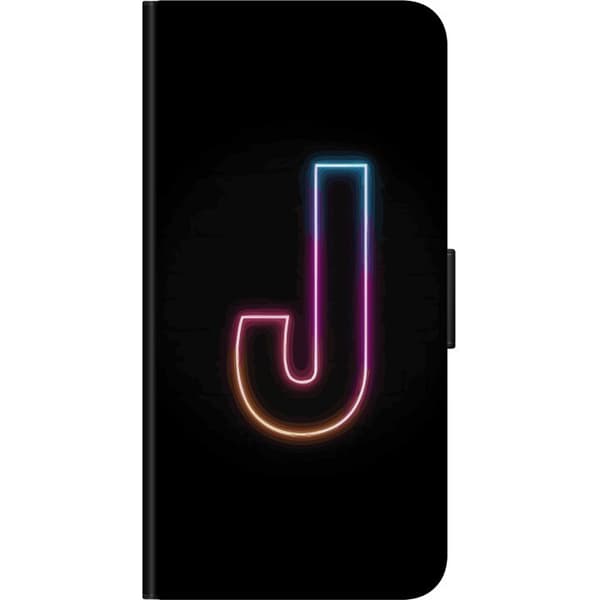 Kompatibel Tegnebogsetui til OnePlus 9 Pro Minimalistisk neonbogstav J i farveskiftende lys mod sort baggrund