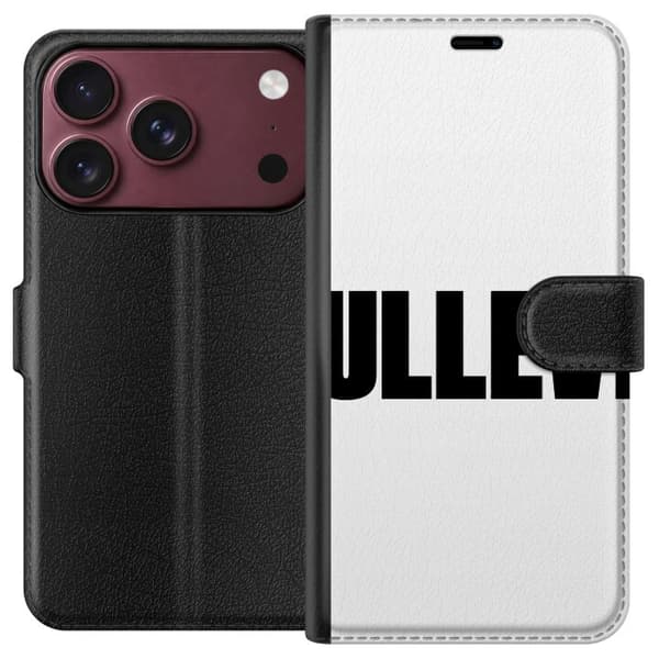 Kompatibel Tegnebogsetui til Apple iPhone 18 Pro Max Ullevi hvid typografi med stor grafisk tekst på sort baggrund sort
