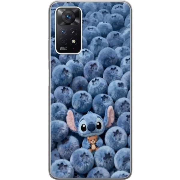 Kompatibelt Mobildeksel til Xiaomi Redmi Note 11 Pro Søt fluffy blå figur med liten bamse blant myke blåbær blå