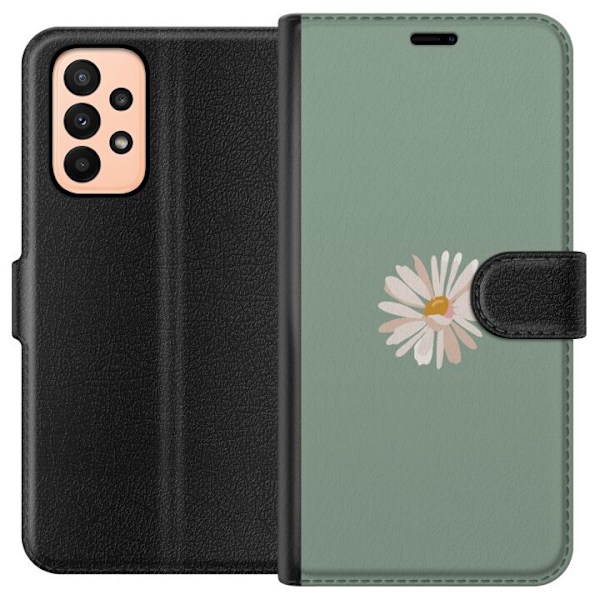 Samsung Galaxy A23 Lompakkokotelo Vihreä Minimalikukka - tyylikäs kukka vihreällä taustalla