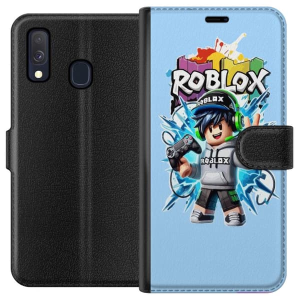 Kompatibel Tegnebogsetui til Samsung Galaxy A40 Roblox-gamerkarakter med headset og controller
