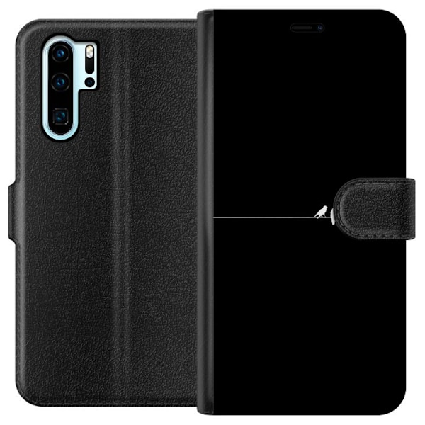 Huawei P30 Pro Tegnebogsetui Minimalistiske fugle sort